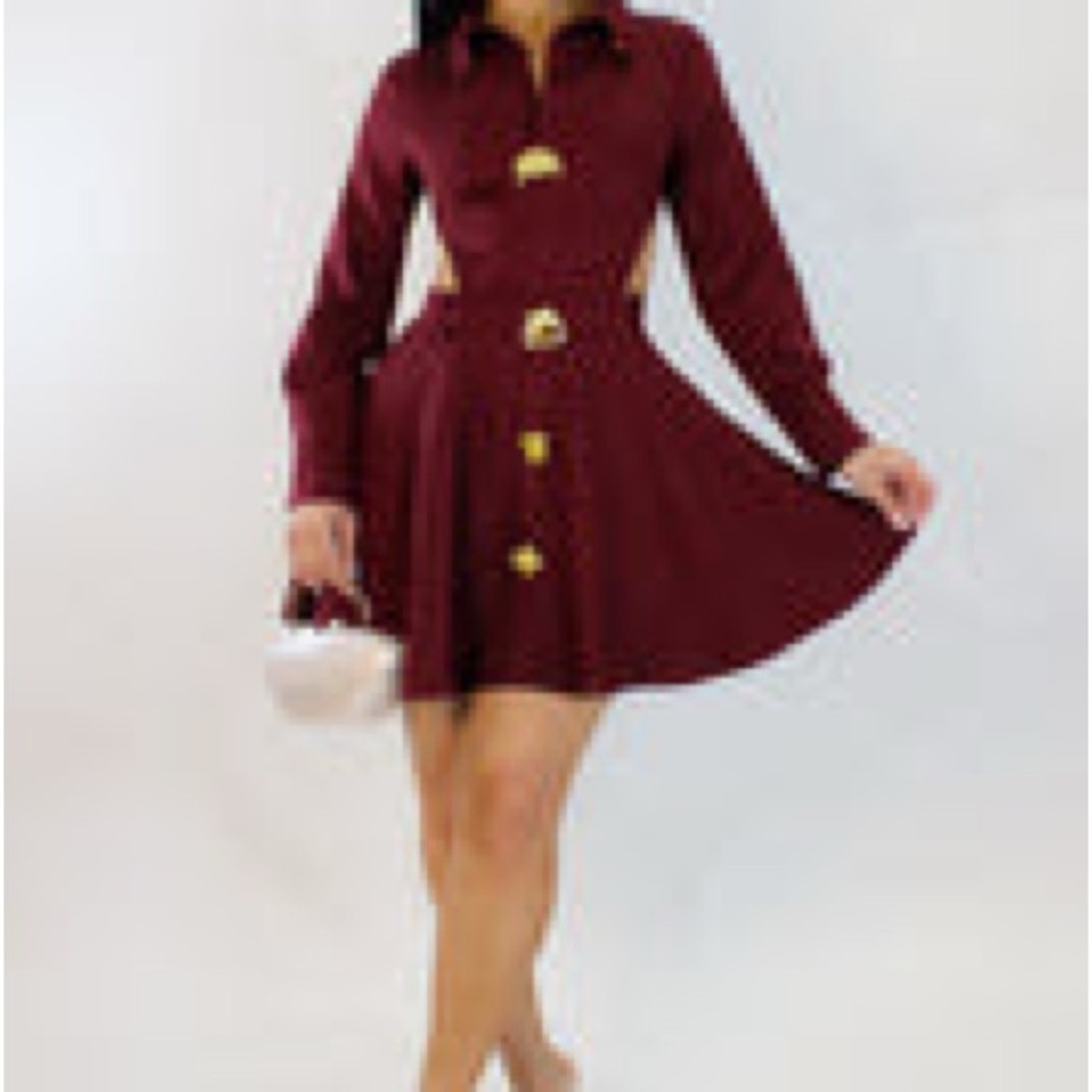 Elegant Burgundy Button-Up Dress